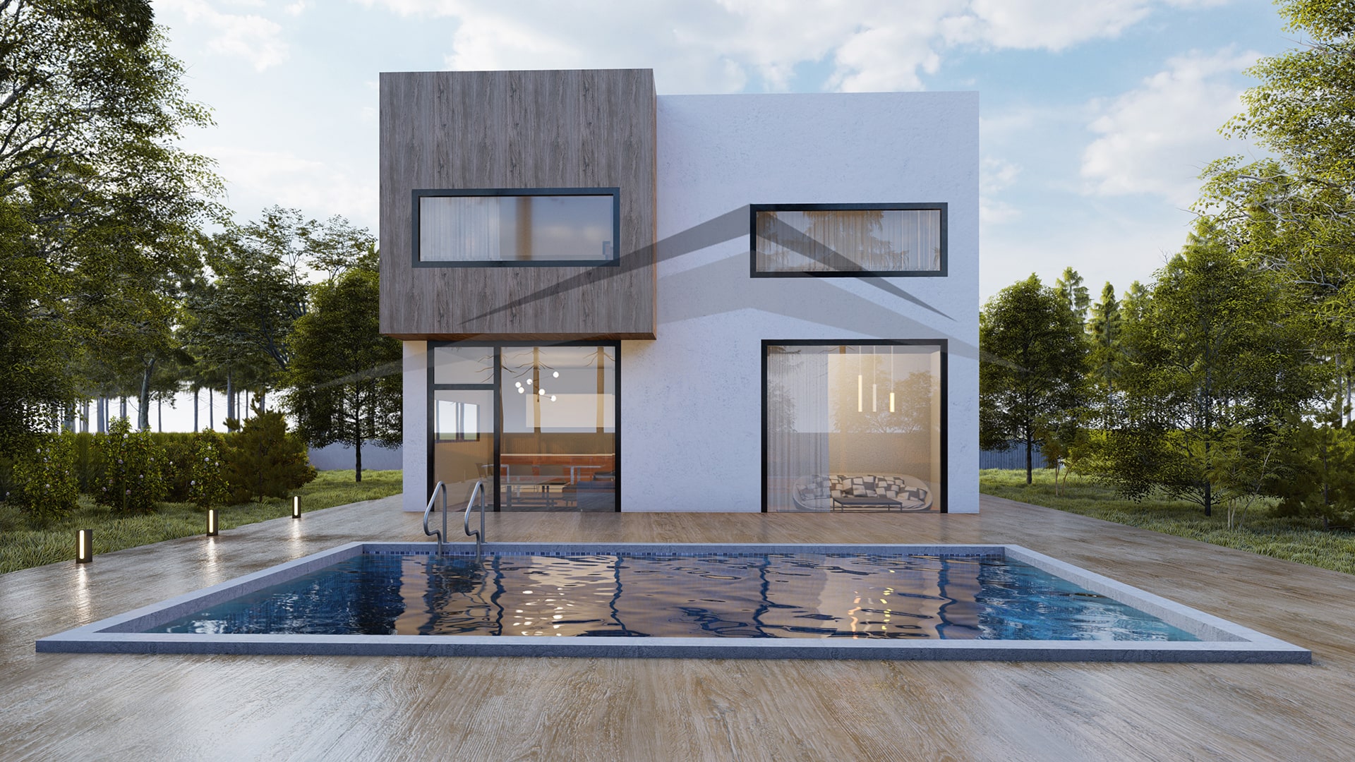 Modern Tarzda Havuzlu İki Katlı Çelik Villa
