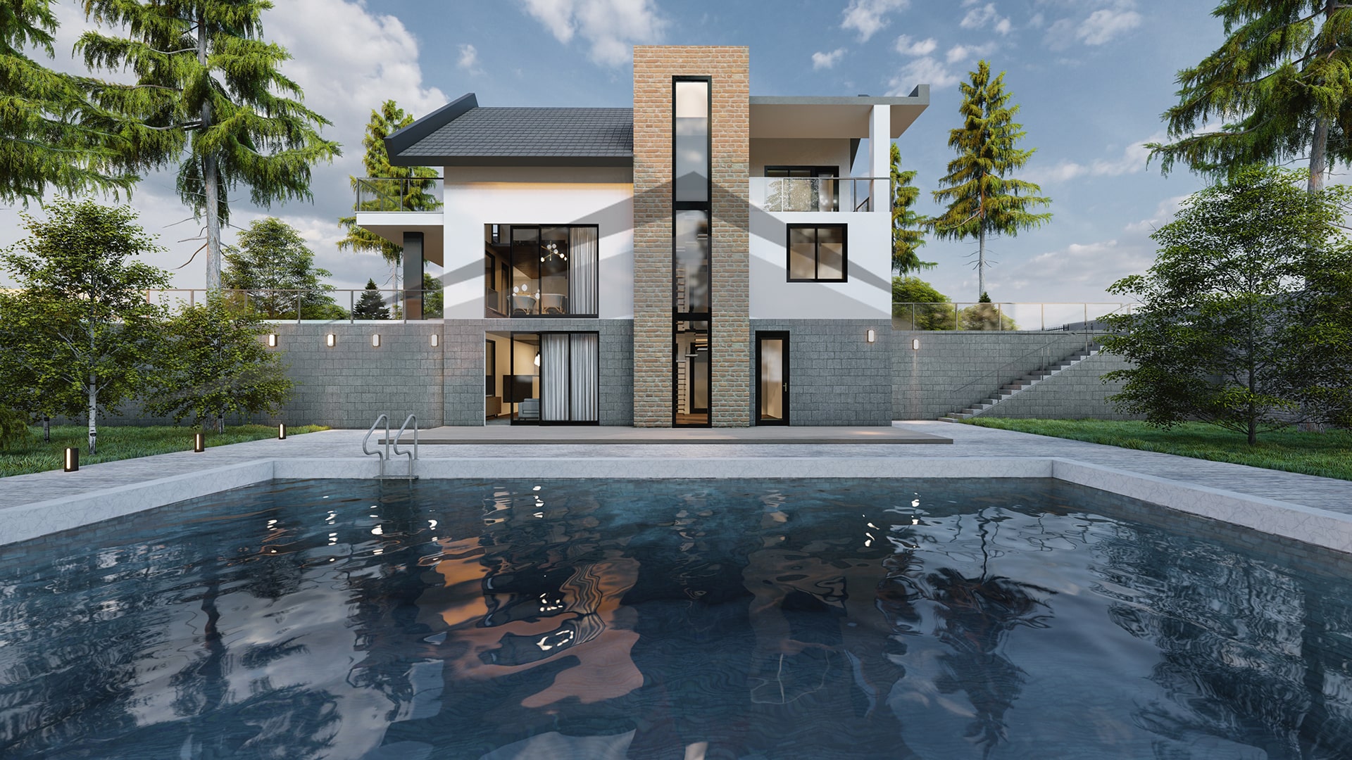 Modern Tarzda Beşik Çatılı 3 Katlı Çelik Villa