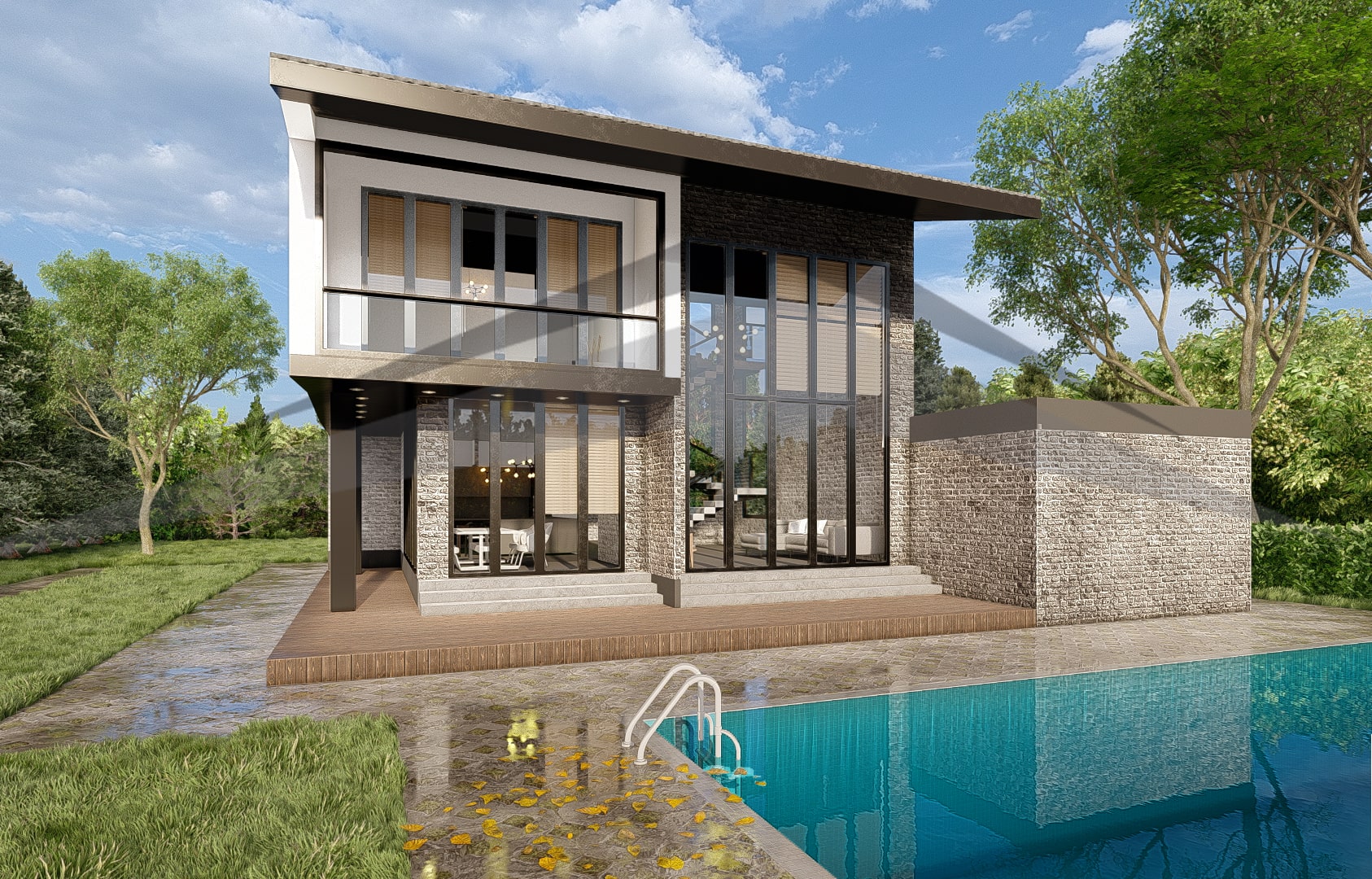 Modern Tarzda Havuzlu 3 Katlı Çelik Villa